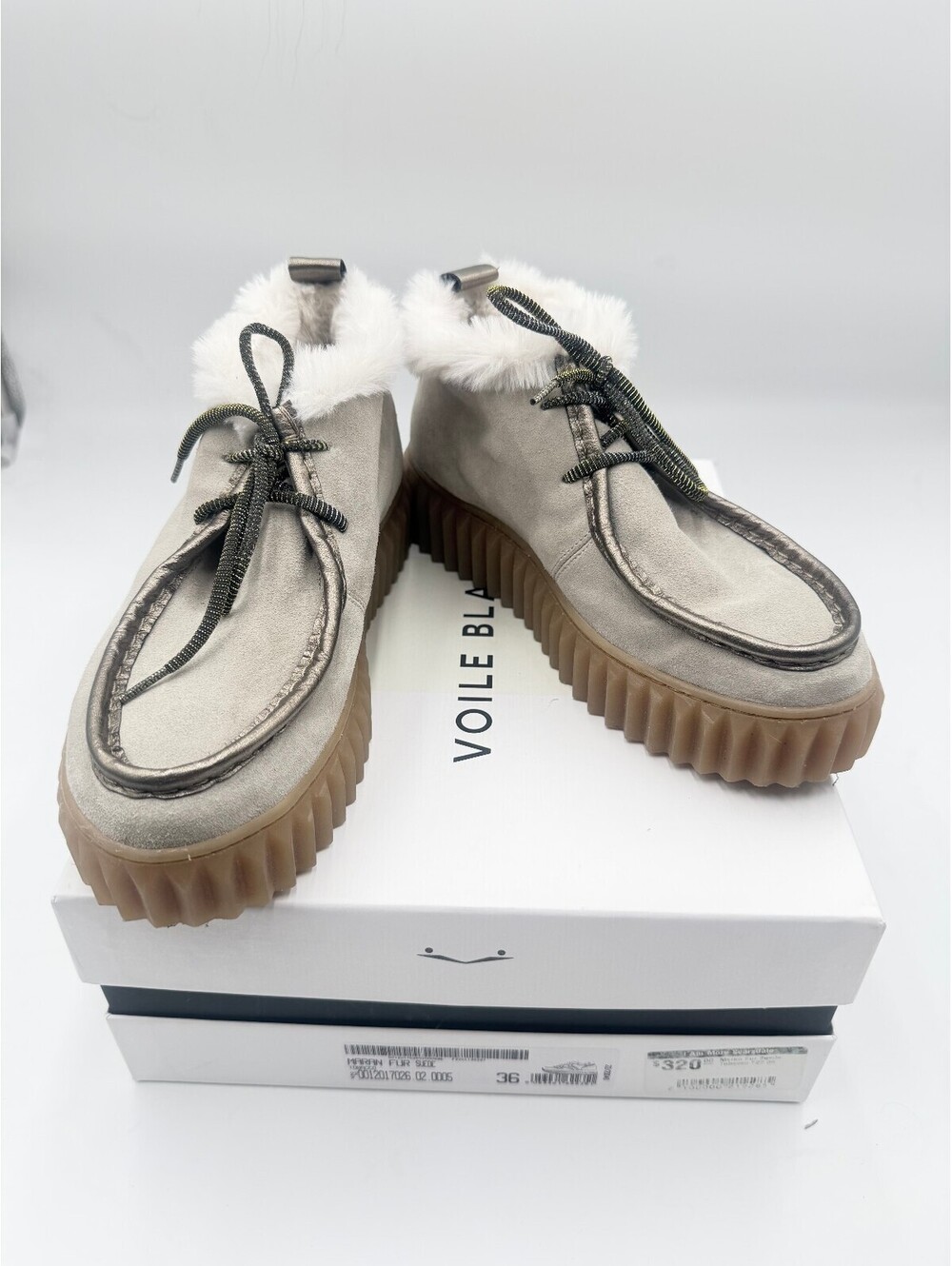 Voile Blanche Maran Tobacco Suede Shearling High Top Platform Sneakers Size 36